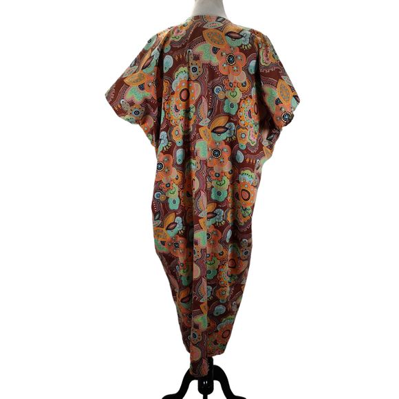 Vintage 70s Volup Dayglow Caftan Kaftan Size 1X/2X  Floral Acrylic Barkcloth - Picture 6 of 11